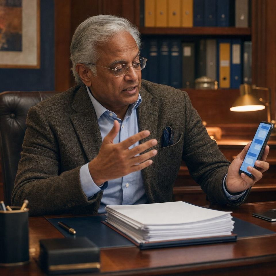 Illustrative photo: the managing director of an engineering firm asks the Legal Agent for help from their phone.
