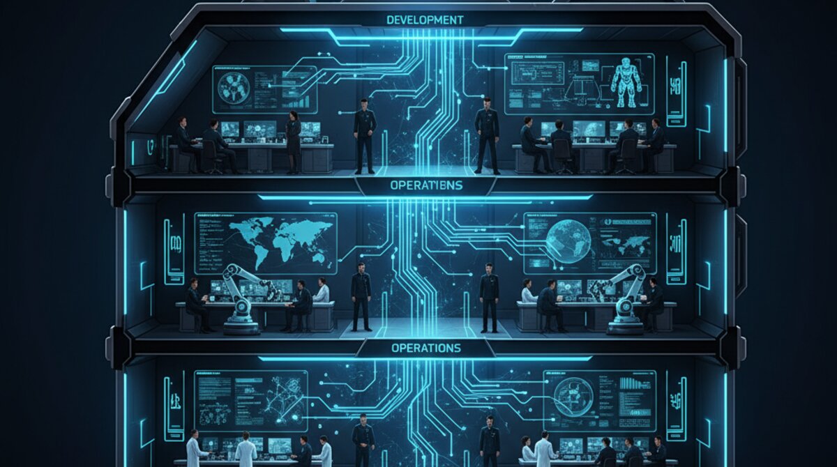 Digital illustration of AI agents integrated into everyday business operations