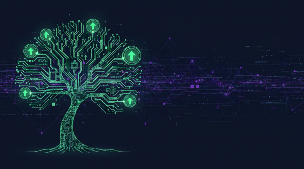 Digital illustration of client expansion signals with rising engagement lines and upward growth indicators