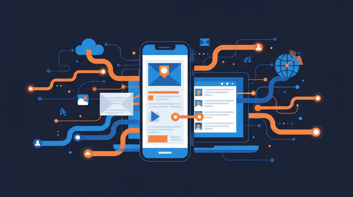 Digital illustration of a LinkedIn lead generation AI agent navigating a professional network graph