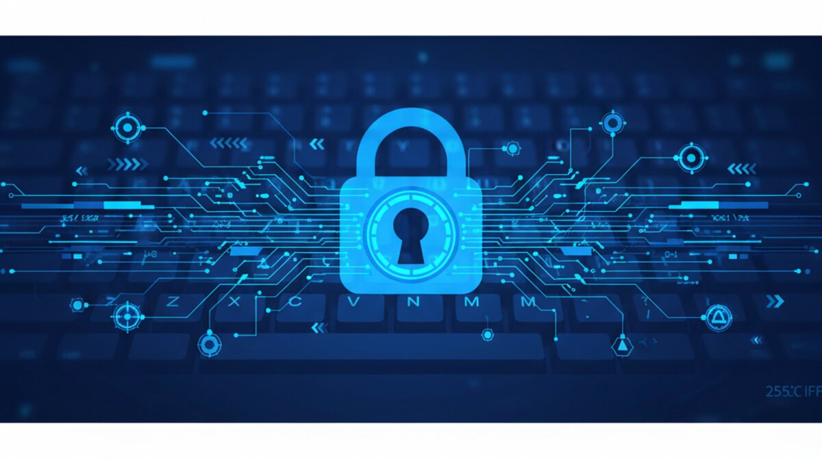 Red padlock on keyboard with green and red lighting emphasizing cybersecurity