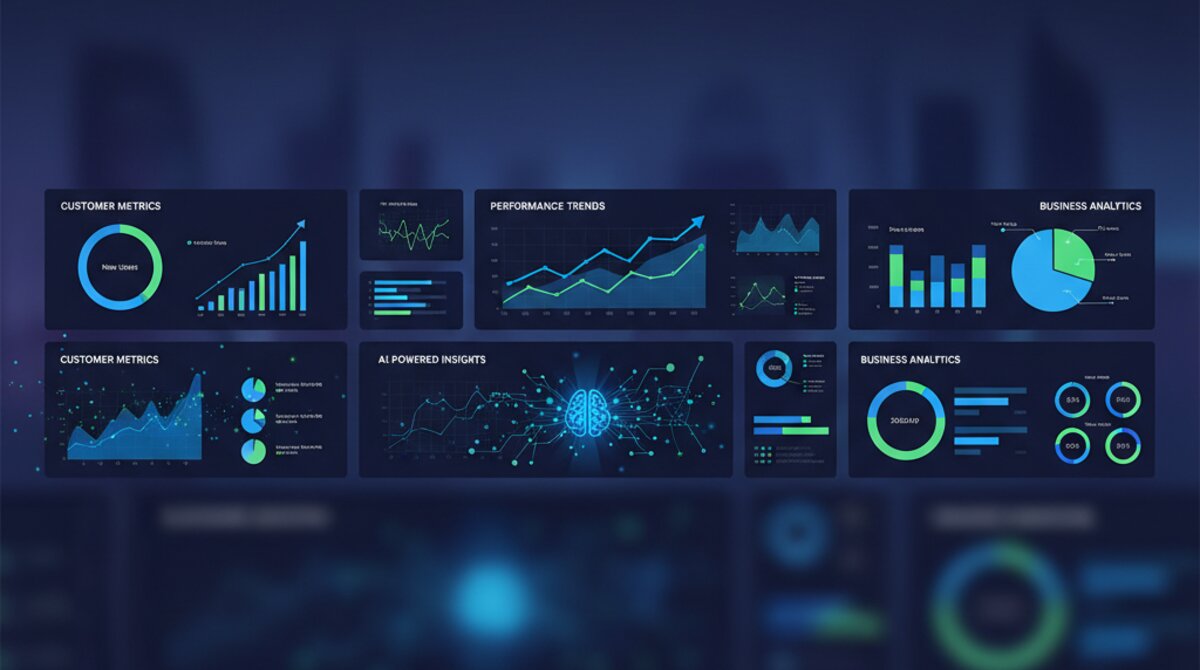 Business analytics data visualization and AI-powered insights dashboard