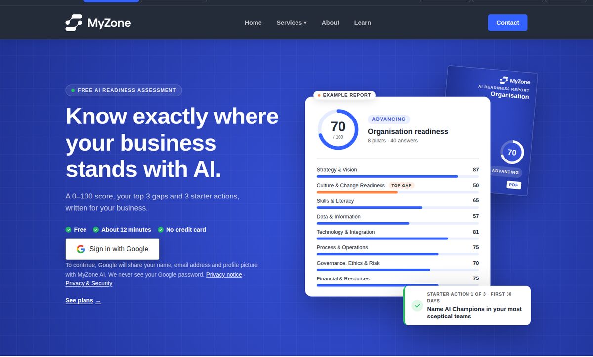 The rebuilt AI Readiness app landing page