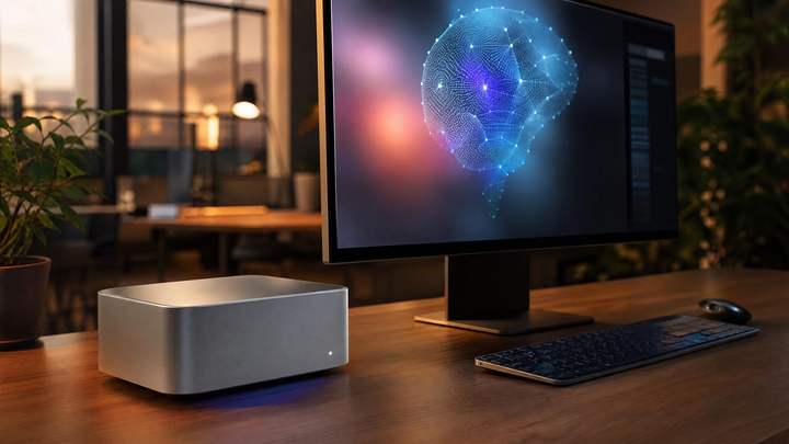 A small computer on a desk running an AI model on the screen