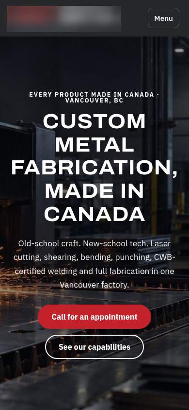 The new home page on a phone. Company name hidden.